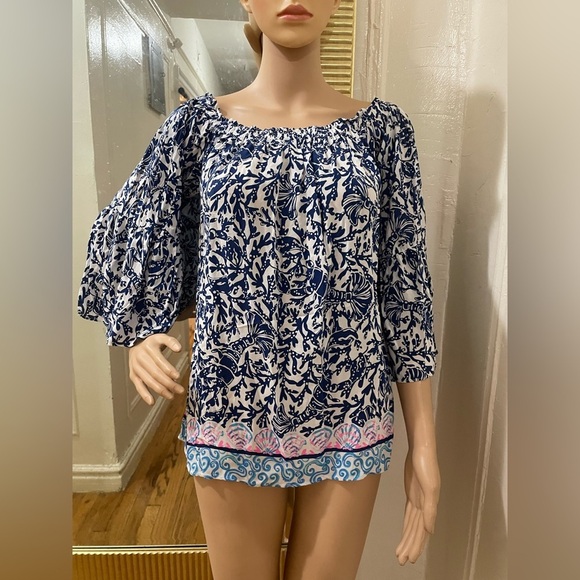 Lilly Pulitzer Navy and White Patterned Blouse - Picture 8 of 10